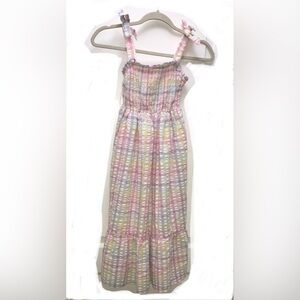 Long Girls Maxi Gingham Dress w Bow Shoulders